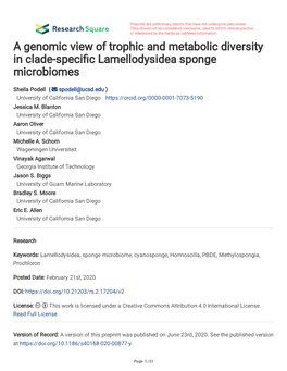 A Genomic View of Trophic and Metabolic Diversity in Clade-Specific