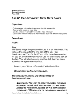 Lab Iv: File Recovery: Meta Data Layer