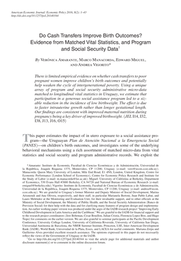 Do Cash Transfers Improve Birth Outcomes? Evidence from Matched Vital Statistics, and Program and Social Security Data†