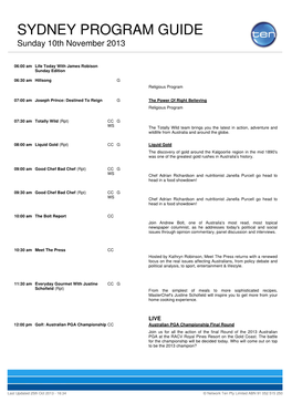 SYDNEY PROGRAM GUIDE Sunday 10Th November 2013