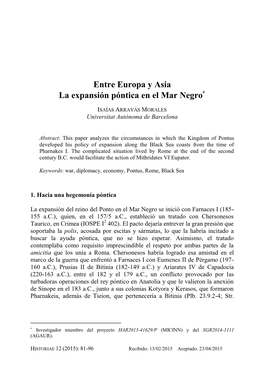 Entre Europa Y Asia La Expansión Póntica En El Mar Negro