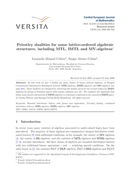 Priestley Dualities for Some Lattice-Ordered Algebraic Structures, Including MTL, IMTL and MV-Algebras∗