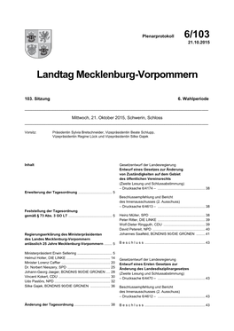 6/103 Landtag Mecklenburg-Vorpommern