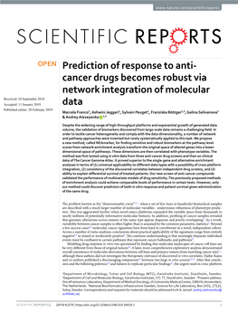 Prediction of Response to Anti-Cancer Drugs Becomes Robust Via Network