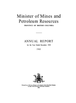 Minister of Mines and Petroleum Resources PROVINCE of BRITISH COLUMBIA