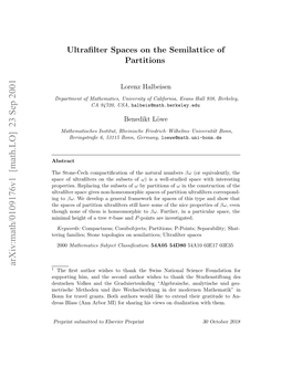 Ultrafilter Spaces on the Semilattice of Partitions