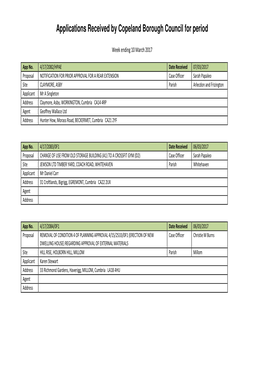 Applications Received by Copeland Borough Council for Period