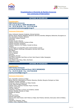 Hospitalisation À Domicile De Sambre Avesnois Les Communes D’Intervention
