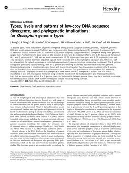 Types, Levels and Patterns of Low-Copy DNA Sequence Divergence, and Phylogenetic Implications, for Gossypium Genome Types