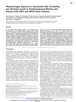 Phytoestrogen Exposure Is Associated with Circulating Sex Hormone Levels in Postmenopausal Women and Interact with ESR1 and NR1I2 Gene Variants