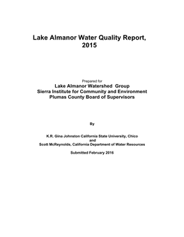 Lake Almanor Water Quality Report, 2015