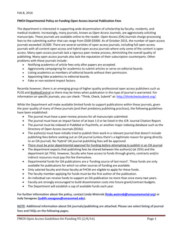 FMCH Departmental Policy on Funding Open Access Journal Publication Fees