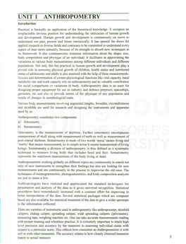 UNIT 1 ANTHROPOMETRY Introduction Practical Is Basically an Application of the Theoretical Knowledge