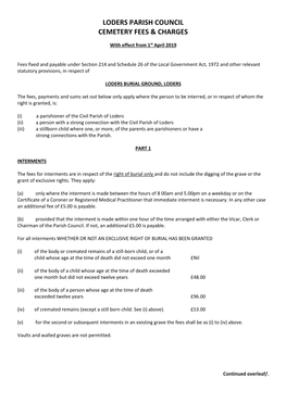 Loders Parish Council Cemetery Fees & Charges