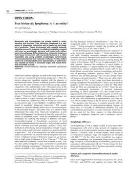 OPEN FORUM True Histiocytic Lymphoma: Is It an Entity? M Tarek Elghetany