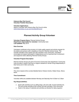 Planned Activity Group Volunteer