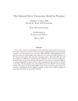 The General Error Correction Model in Practice