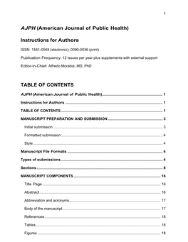 Instructions for Authors TABLE of CONTENTS