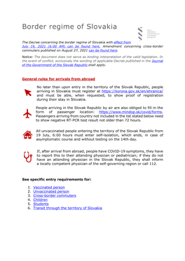 Border Regime of Slovakia