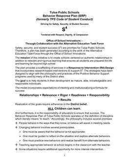 Tulsa Public Schools Behavior Response Plan (BRP) (Formerly TPS Code of Student Conduct)