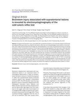 Original Article Brainstem Injury Associated with Supratentorial Lesions Is Revealed by Electronystagmography of the Cold Caloric Reflex Test