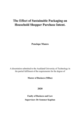 The Effect of Sustainable Packaging on Household Shopper Purchase Intent