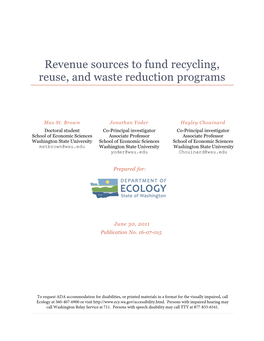 Revenue Sources to Fund Recycling, Reuse, and Waste Reduction Programs