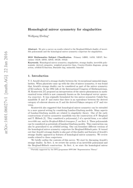 Homological Mirror Symmetry for Singularities 3