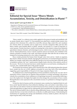 Heavy Metals Accumulation, Toxicity, and Detoxification in Plants