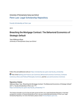 Breaching the Mortgage Contract: the Behavioral Economics of Strategic Default