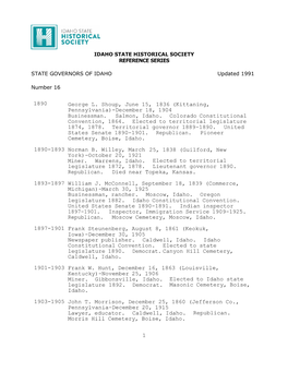 STATE GOVERNORS of IDAHO Updated 1991