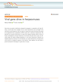 Viral Gene Drive in Herpesviruses ✉ ✉ Marius Walter 1 & Eric Verdin 1