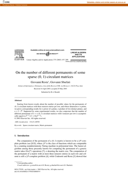 On the Number of Different Permanents of Some Sparse (0,1)-Circulant Matrices