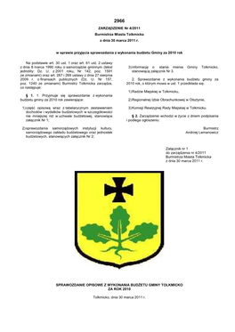 ZARZĄDZENIE Nr 4/2011 Burmistrza Miasta Tolkmicka Z Dnia 30 Marca