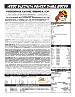 West Virginia Power Game Notes
