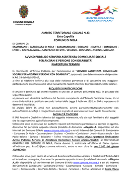 Avviso Pubblico Servizio Assistenza Domiciliare Sociale Per Anziani E Persone Con Disabilita’ Riapertura Termini