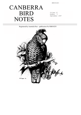 Canberra Bird Notes Is Published Quarterly by the Canberra Ornithologists Group