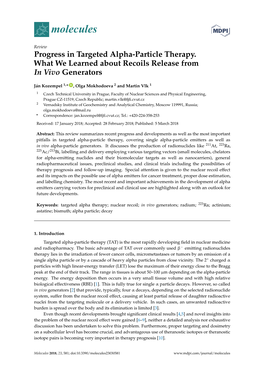 Progress in Targeted Alpha-Particle Therapy. What We Learned About Recoils Release from in Vivo Generators