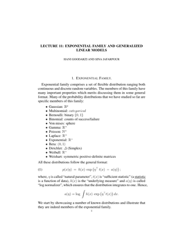 Lecture 11: Exponential Family and Generalized Linear Models