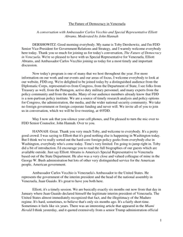1 the Future of Democracy in Venezuela a Conversation with Ambassador Carlos Vecchio and Special Representative Elliott Abrams
