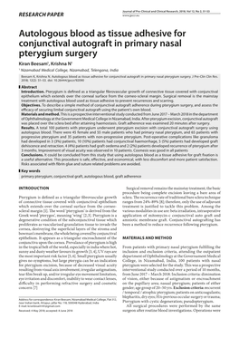 Autologous Blood As Tissue Adhesive for Conjunctival Autograft in Primary