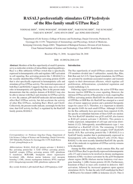 RASAL3 Preferentially Stimulates GTP Hydrolysis of the Rho Family Small Gtpase Rac2