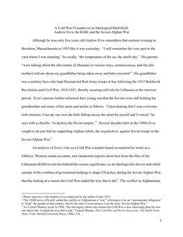 A Cold War Crusader on an Ideological Battlefield: Andrew Eiva, the KGB, and the Soviet-Afghan War Although He Was Only Five Ye