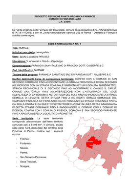 La Pianta Organica Delle Farmacie Di Fontanellato, Comune Con Popolazione Di Nr