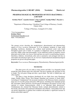 (2010) Ewsletter Murti Et Al. PHARMACOLOGICAL