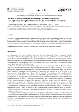 Rhabditophora, Typhloplanidae, Protoplanellinae) with the Description of One New Species