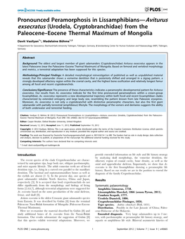 Pronounced Peramorphosis in Lissamphibians—Aviturus Exsecratus (Urodela, Cryptobranchidae) from the Paleocene–Eocene Thermal Maximum of Mongolia