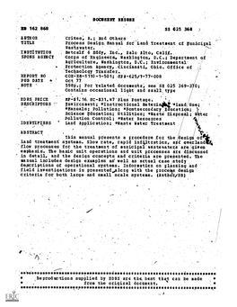 Process Design Manual for Land Treatment of Municipal