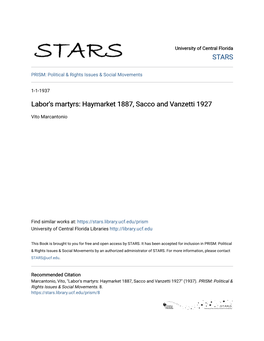 Labor's Martyrs: Haymarket 1887, Sacco and Vanzetti 1927