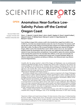 Salinity Pulses Off the Central Oregon Coast Received: 09 March 2015 1 2 2 2 2 Accepted: 19 October 2015 Piero L